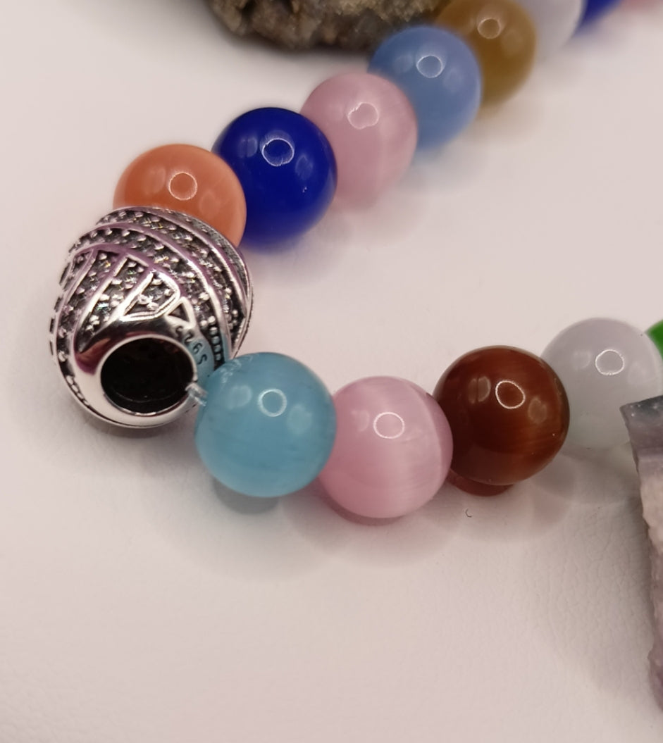 Bracelet Pierre Naturelle Pierre De Lune Coloré Cœur _ Argent 925 Les Gemmes de l'Ursuya