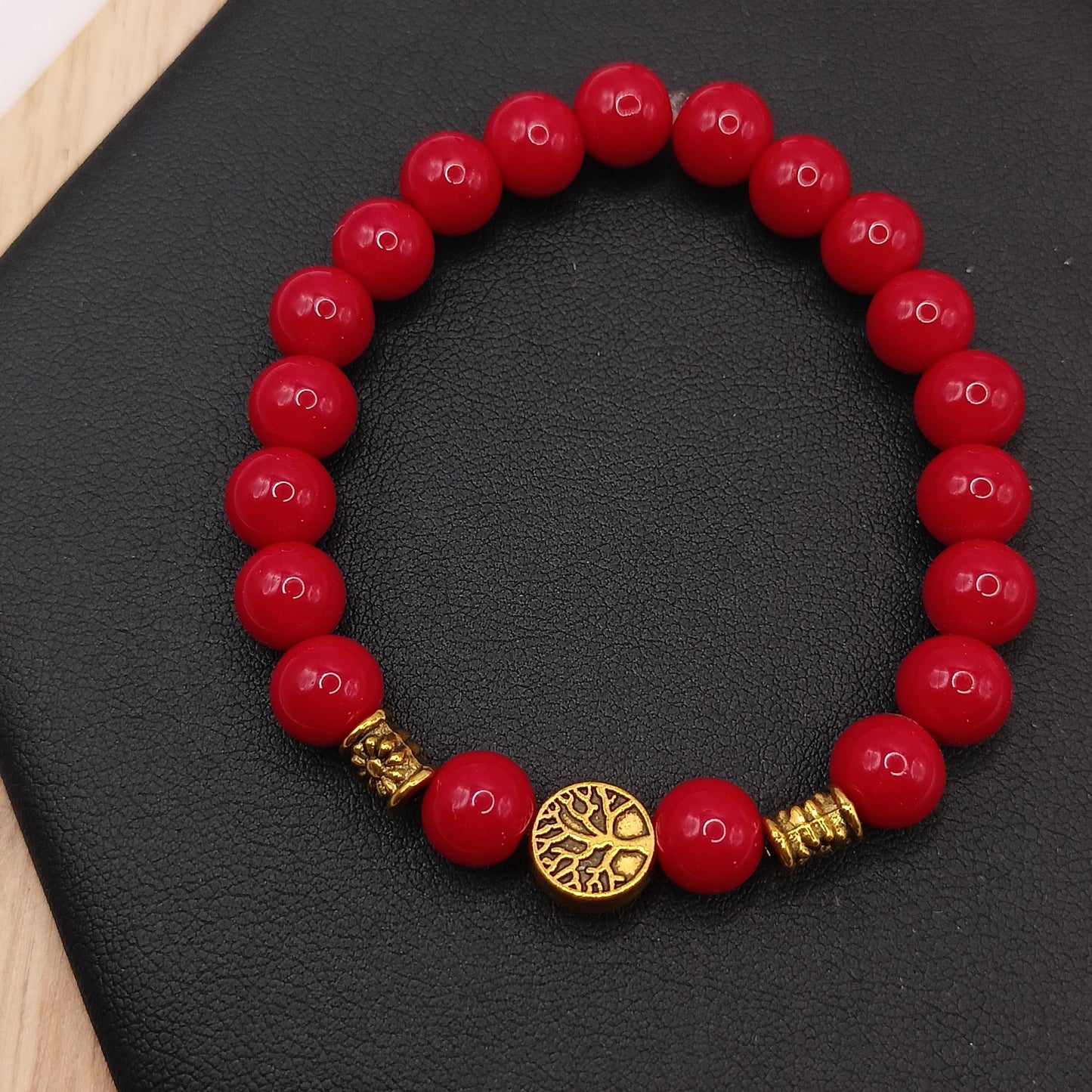Bracelet en pierre naturelle corail fossile et arbre de vie