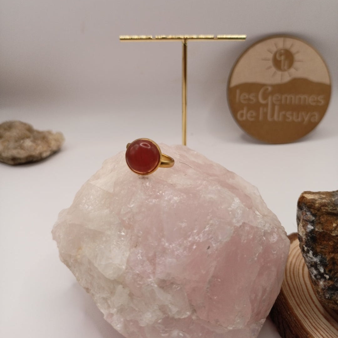 Bague monture ajustable avec pierre naturelle aventurine Les Gemmes de l'Ursuya