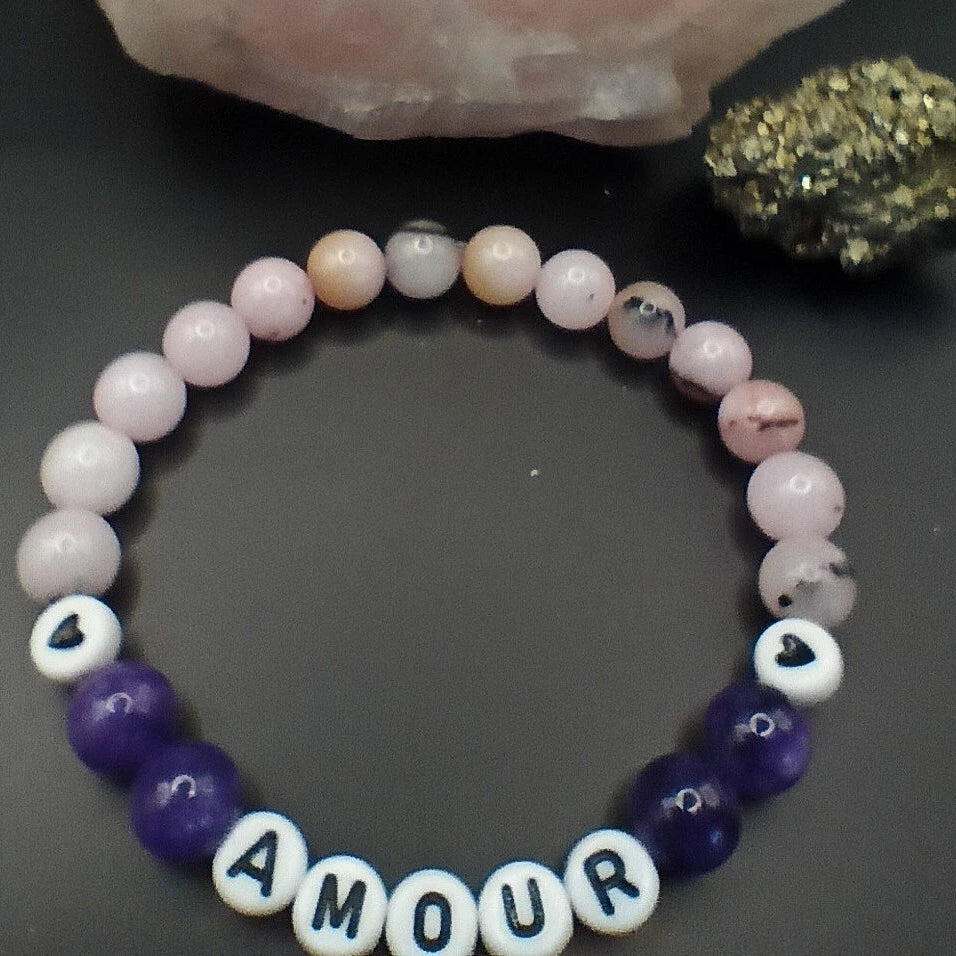 Bracelet Pierre Naturelle diamètre 8mm Personnalisable (Nom, prénom, mot..) Les Gemmes de l'Ursuya