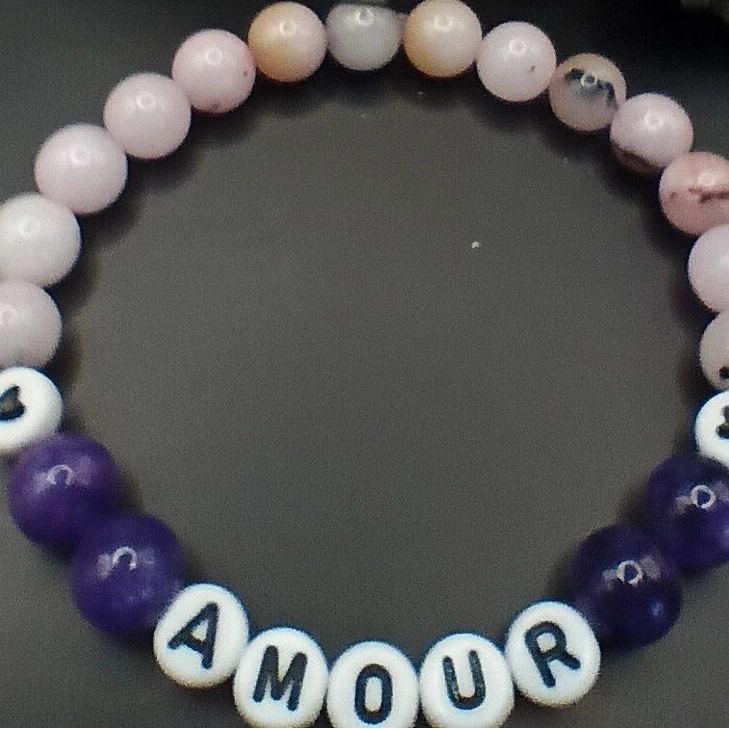 Bracelet Pierre Naturelle AMOUR Opale Cerise Améthyste Les Gemmes de l'Ursuya