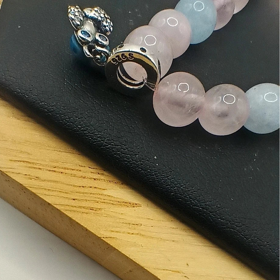 Bracelet Angelite Naturelle & Bernard L'Hermite Bleu S925 Les Gemmes de l'Ursuya