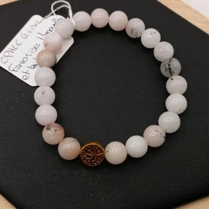 Bracelet Pierre Naturelle Opale Cerise et Arbre De Vie Perles 8mm Les Gemmes de l'Ursuya