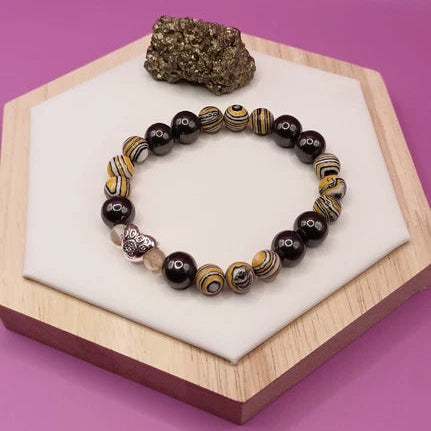 Bracelet Pierre Naturelle Malachite Jaune Citrine Obsidienne 🐶 _ Chien 925 Les Gemmes de l'Ursuya