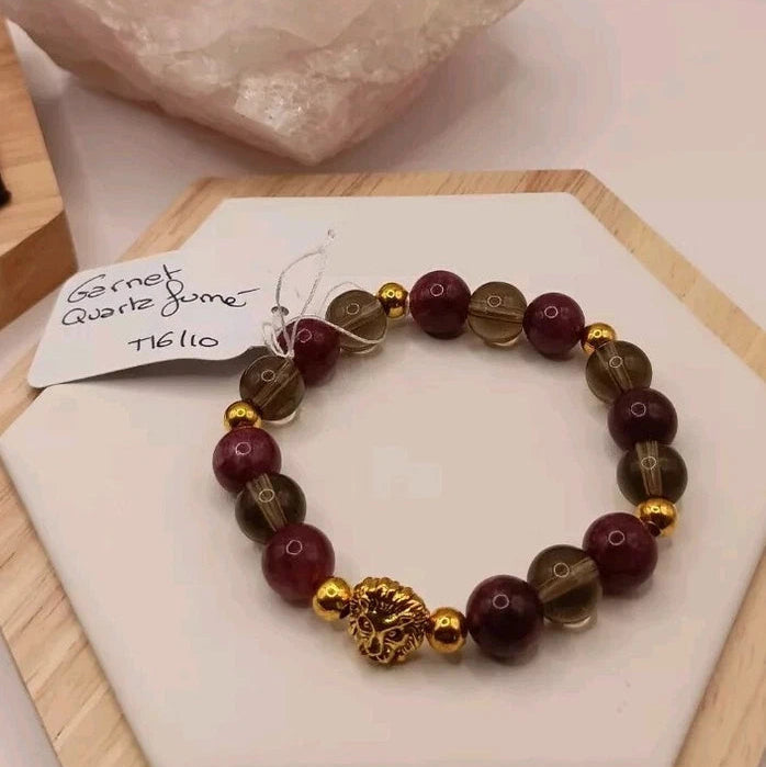Bracelet Grenat Quartz Fumé Pierre Naturelle Perles 10mm Les Gemmes de l'Ursuya