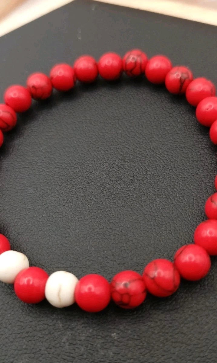 Bracelet Pierre Naturelle Holwite Blanc Et Rouge