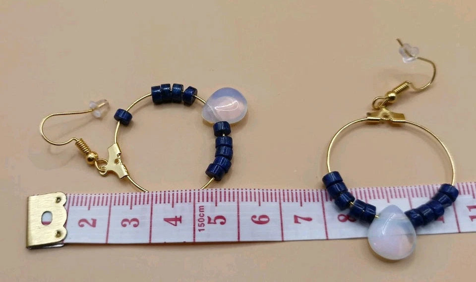 Boucles D'oreilles Lapis-lazuli Et Opale Blanche Les Gemmes de l'Ursuya