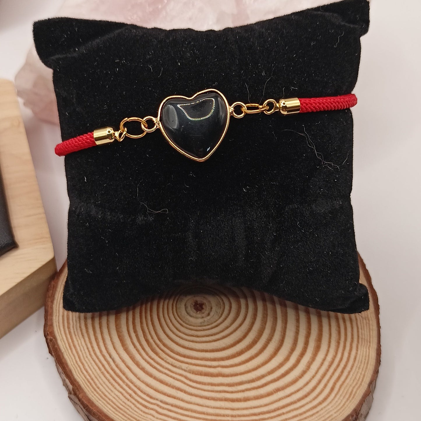 Bracelet ajustable Et Pierre Naturelle OBSIDIENNE coeur