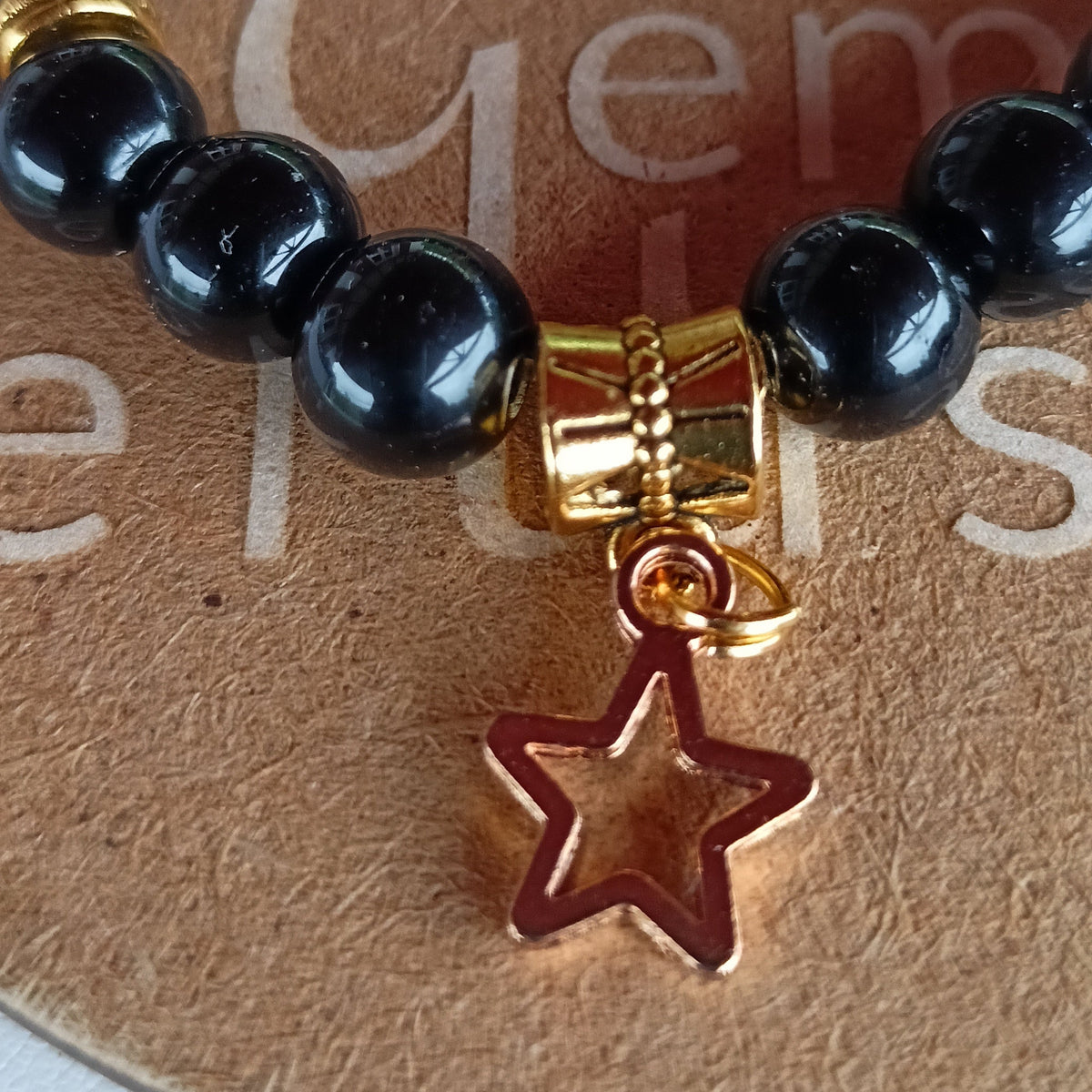 Bracelet Pierre Naturelle Obsidienne Perles 8mm pendentif étoile 🌟