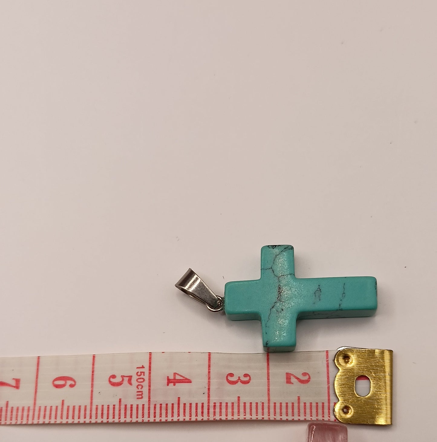 Collier cordon avec pendentif en Pierre Naturelle Holwite Turquoise Croix Catholique