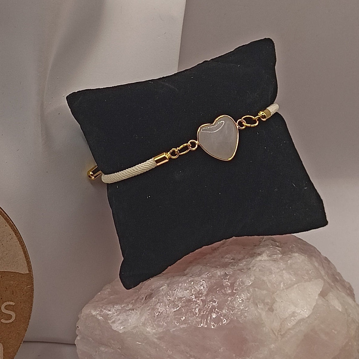 Bracelet Et Pierre Naturelle quartz blanc coeur