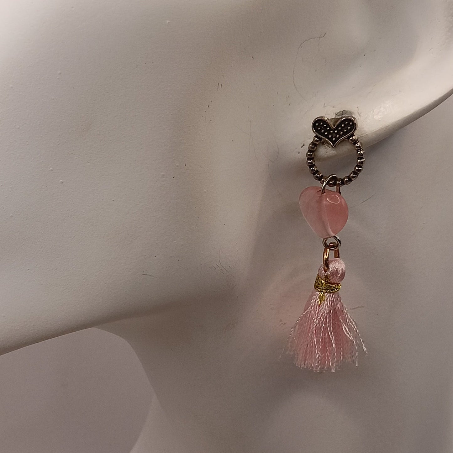 Boucles d'oreilles coeur quartz rose argenté–Acier Inoxydable | Les Gemmes de l'Ursuya