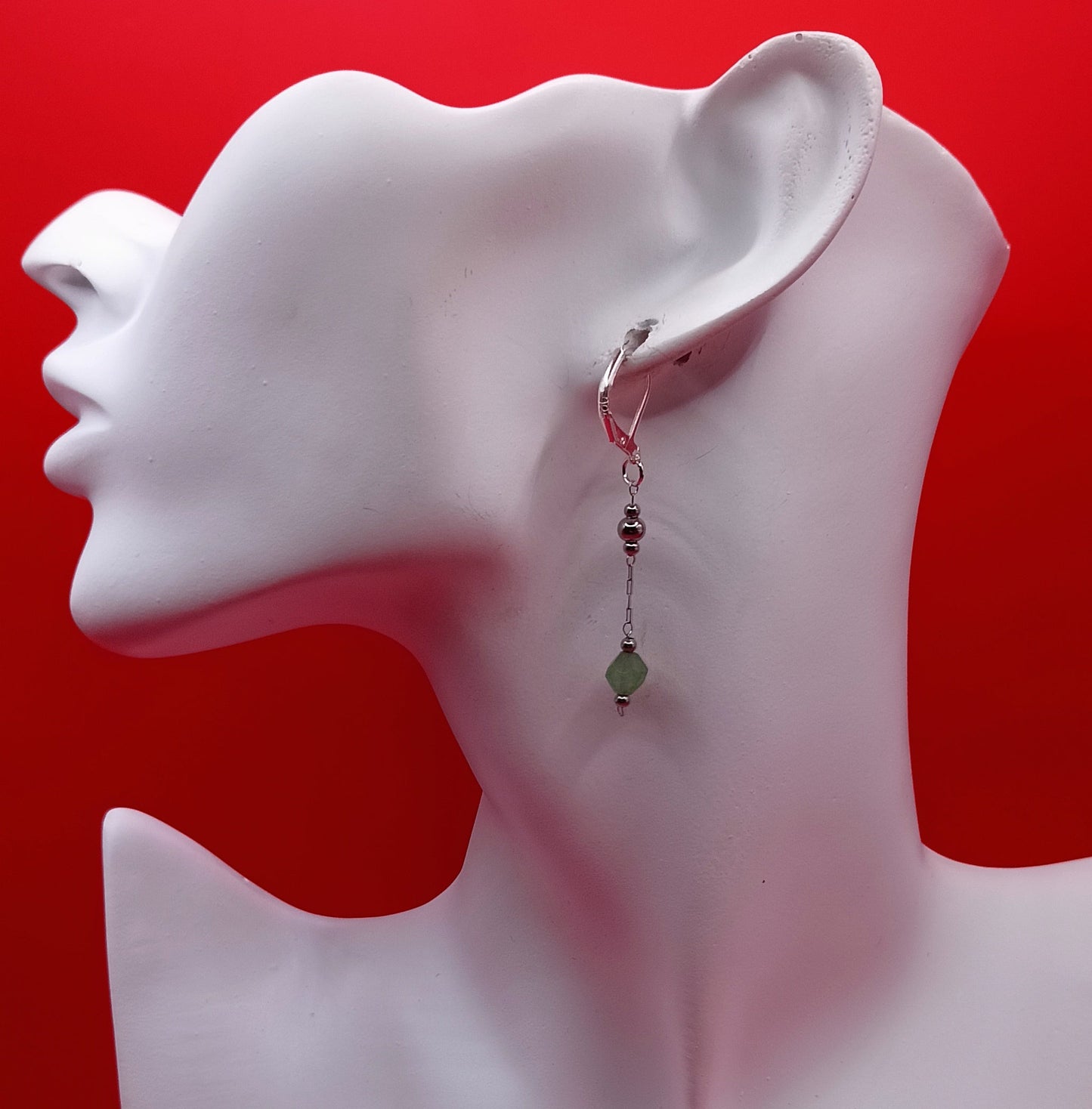 Boucles D'oreilles Fermoir A Levier Argent 925 Et Pierre Naturelle aventurine