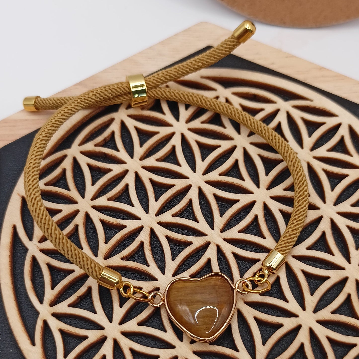 Bracelet ajustable Et Pierre Naturelle ŒIL DE TIGRE coeur