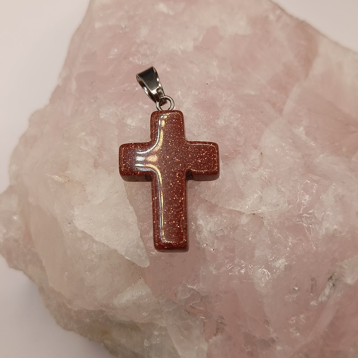 Collier pendentif verre imitation pierre du soleil croix Catholique