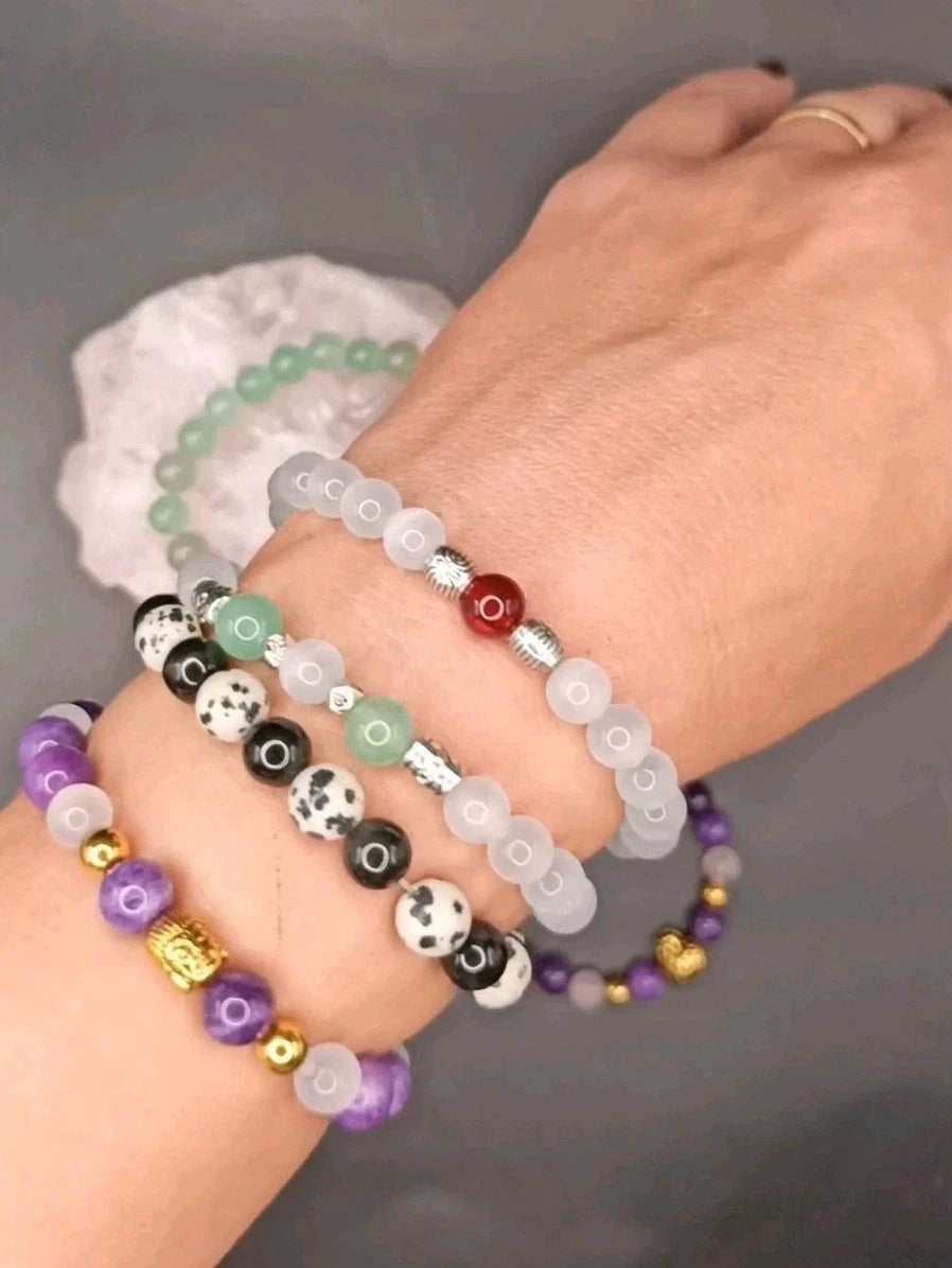 Bracelet Jaspe Dalmatien, Obsidienne Noir Taille 16cm Pierre Naturelle (T16/8)