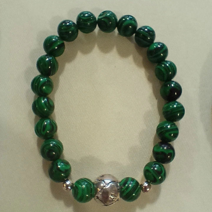 Bracelet Pierre Naturelle Malachite 8mm Vert Astro Vierge Argent Les Gemmes de l'Ursuya