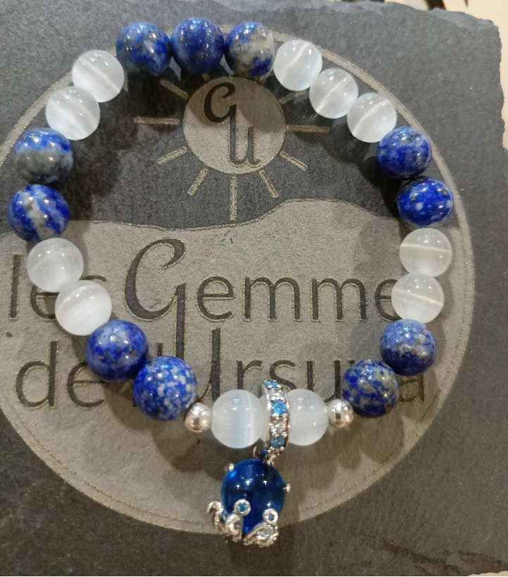 Bracelet Pierres De Lune & Lapis lazuli Naturelles Pierres Argent Les Gemmes de l'Ursuya