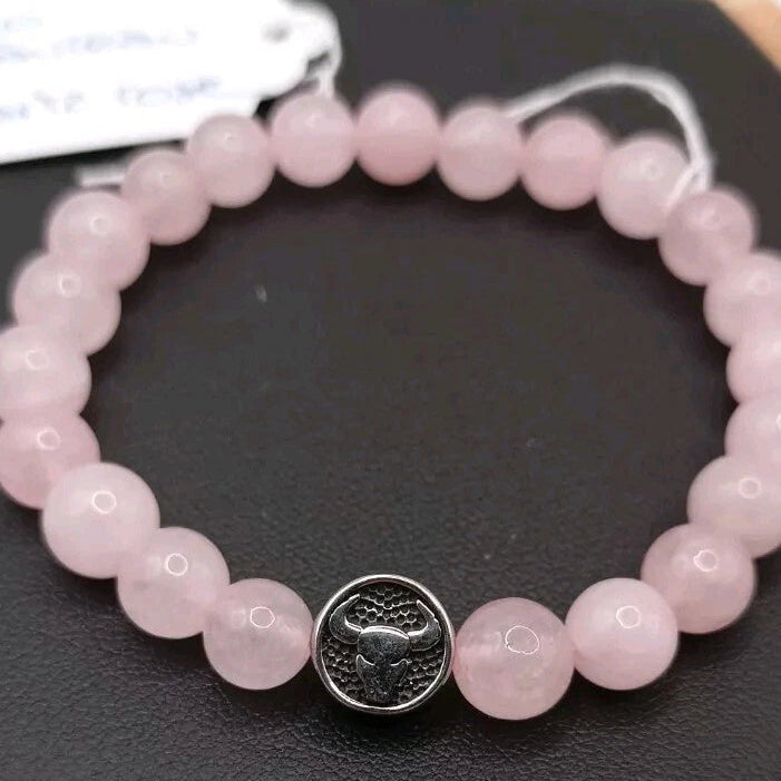 Bracelet Quartz Rose Naturelle Pierre Élastique Astrologie _ Taureau Les Gemmes de l'Ursuya