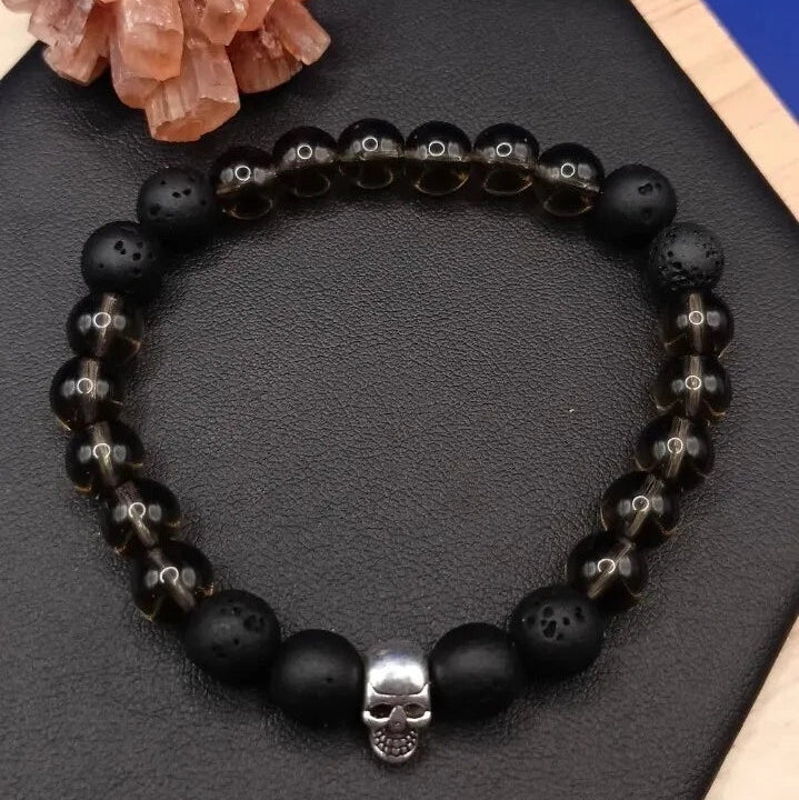 Bracelet En Quartz Fumé Pierre de Lave Naturelle Perles 8mm Les Gemmes de l'Ursuya