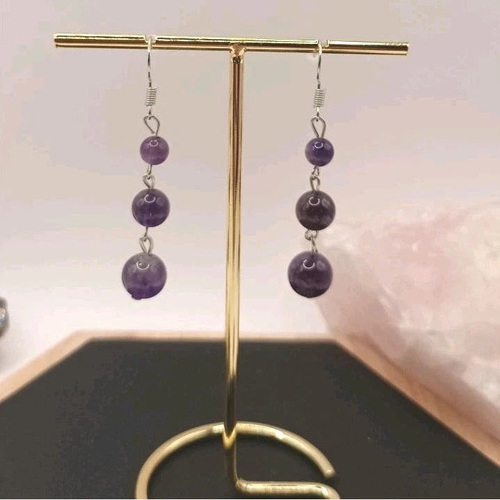 Boucles d’oreilles pendantes en améthyste violette – pierres naturelles + choix acier inoxydable ou argent Les Gemmes de l'Ursuya