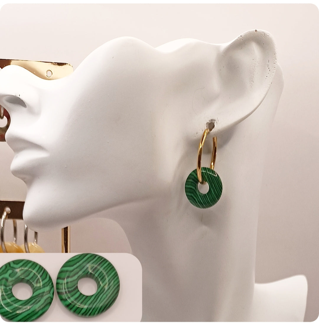 Boucles d'oreilles créoles avec pierre naturelle grande taille _ interchangeable Les Gemmes de l'Ursuya