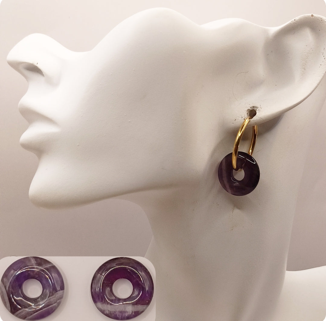Boucles d'oreilles créoles avec pierre naturelle grande taille _ interchangeable Les Gemmes de l'Ursuya