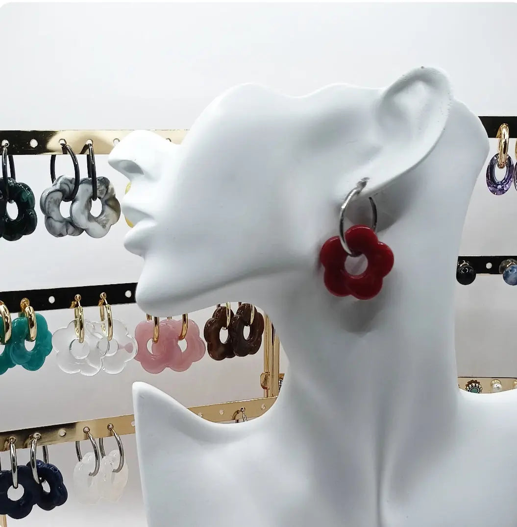 Boucles d'oreille avec grande fleurs en résine _ Interchangeables Les Gemmes de l'Ursuya