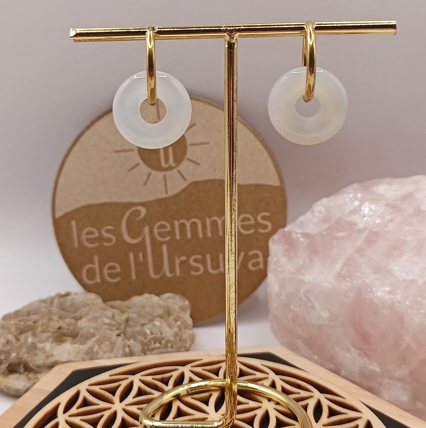 Boucles d'oreilles créoles avec pierre naturelle grande taille _ interchangeable Les Gemmes de l'Ursuya