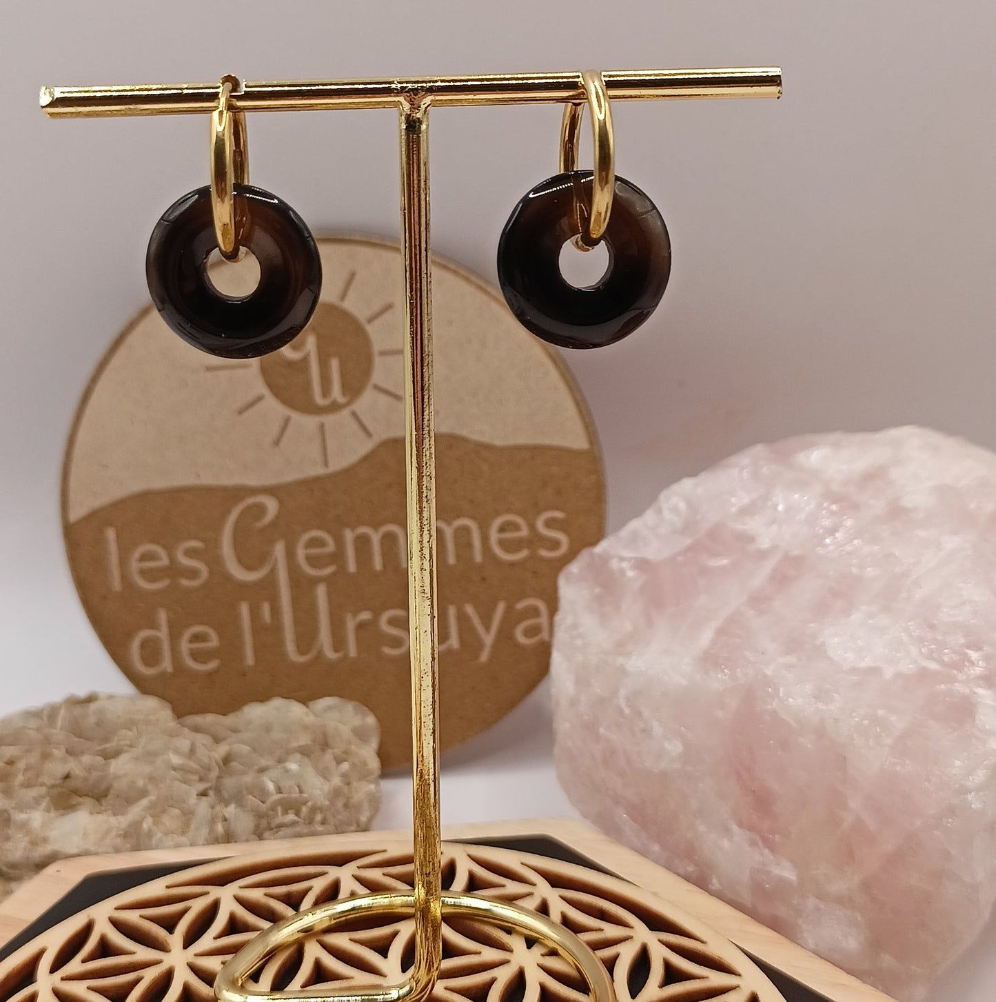 Boucles d'oreilles créoles avec pierre naturelle grande taille _ interchangeable Les Gemmes de l'Ursuya