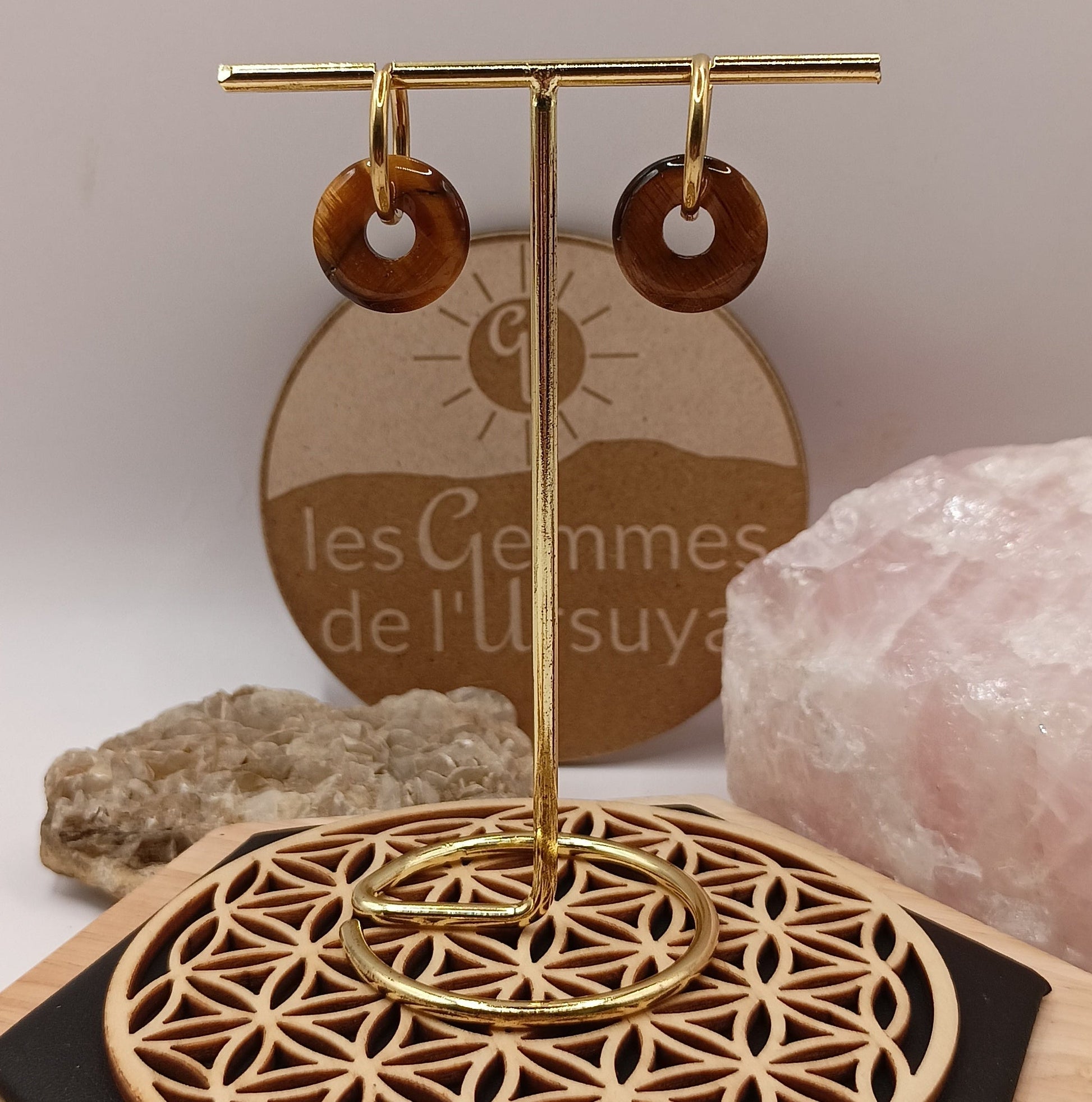 Boucles d'oreilles créoles avec pierre naturelle grande taille _ interchangeable Les Gemmes de l'Ursuya