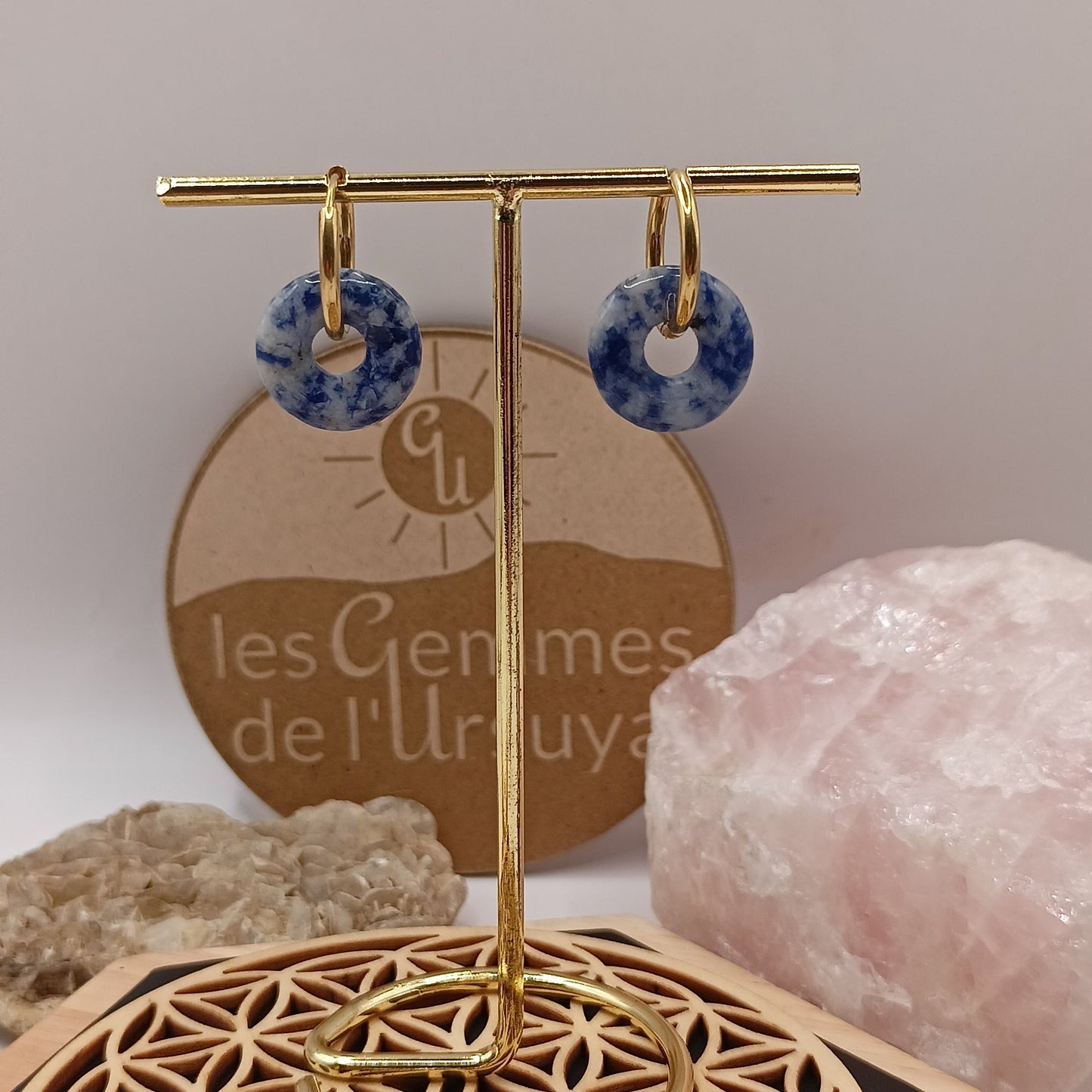 Boucles d'oreilles créoles avec pierre naturelle grande taille _ interchangeable Les Gemmes de l'Ursuya