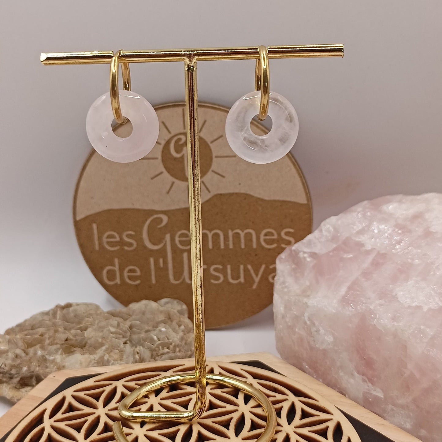 Boucles d'oreilles créoles avec pierre naturelle grande taille _ interchangeable Les Gemmes de l'Ursuya