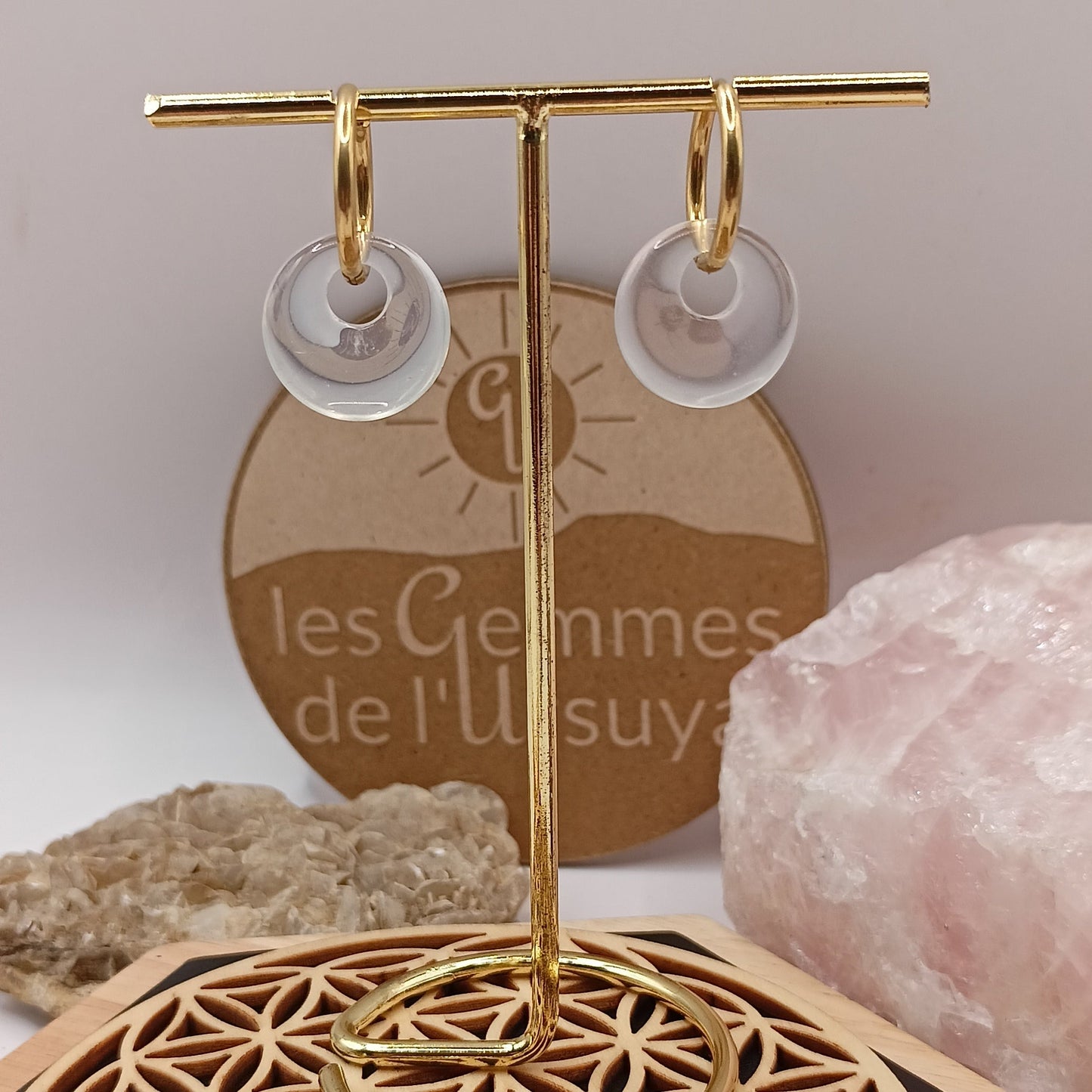 Boucles d'oreilles créoles avec pierre naturelle grande taille _ interchangeable Les Gemmes de l'Ursuya