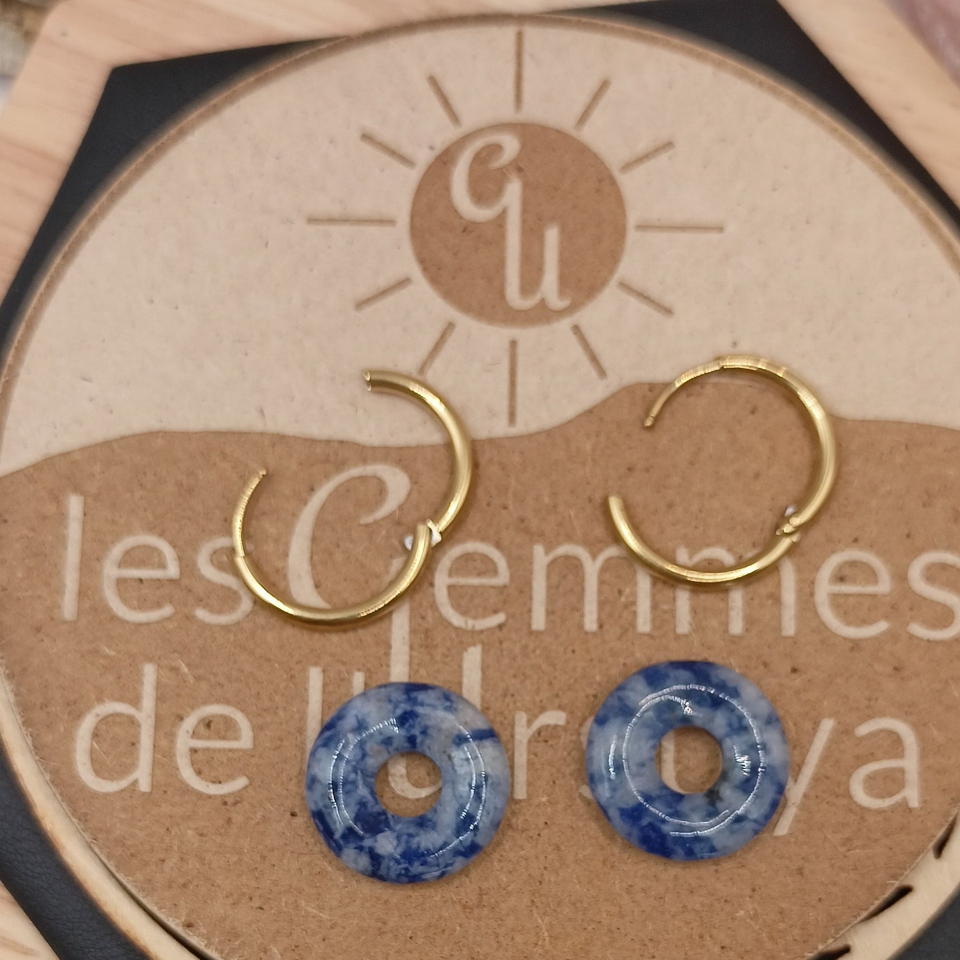 Boucles d'oreilles créoles avec pierre naturelle grande taille _ interchangeable Les Gemmes de l'Ursuya