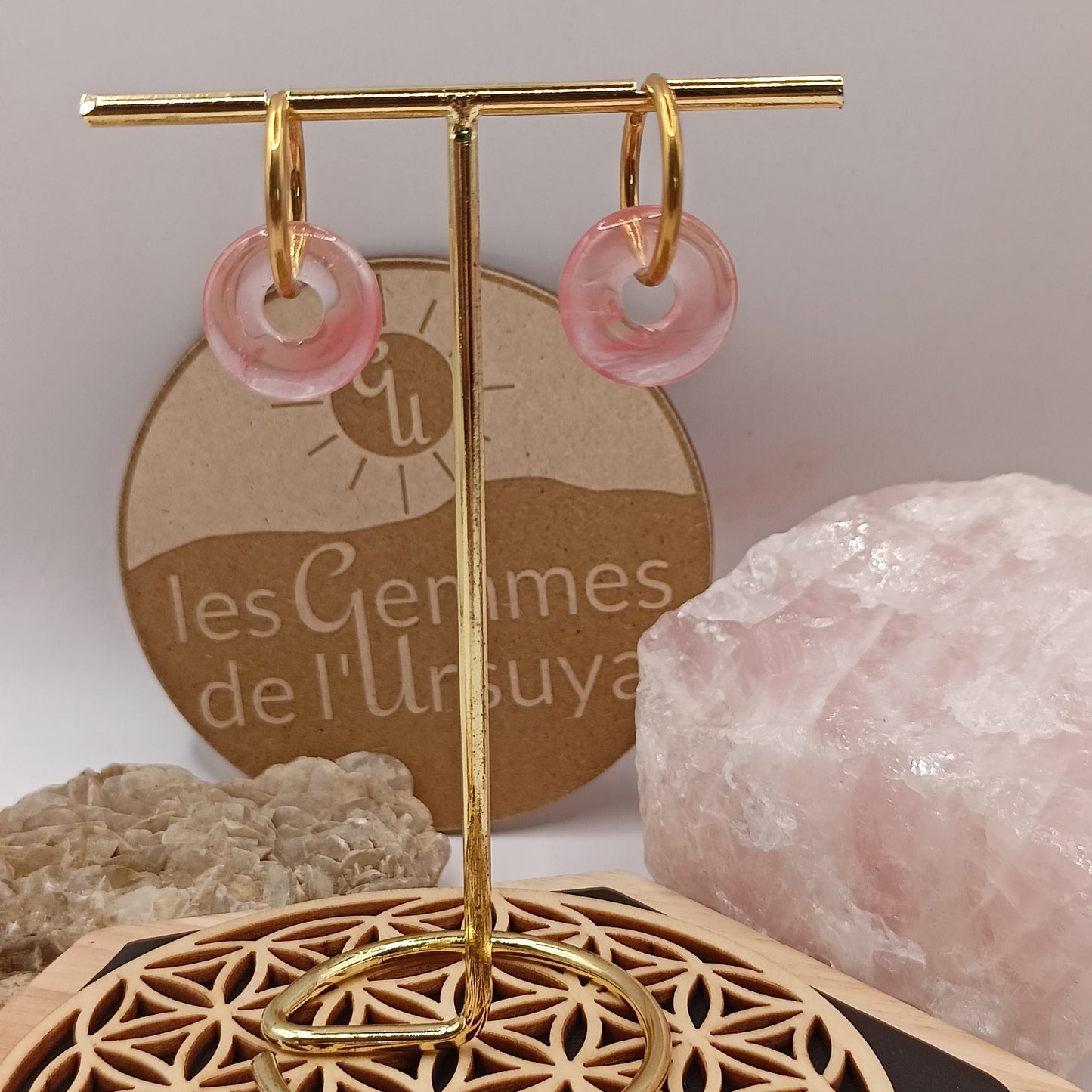 Boucles d'oreilles créoles avec pierre naturelle grande taille _ interchangeable Les Gemmes de l'Ursuya