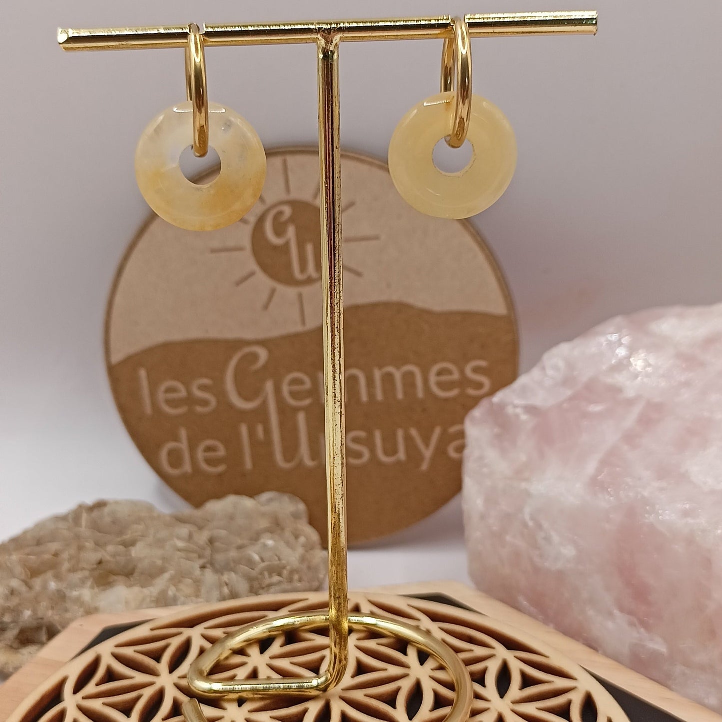Boucles d'oreilles créoles avec pierre naturelle grande taille _ interchangeable Les Gemmes de l'Ursuya
