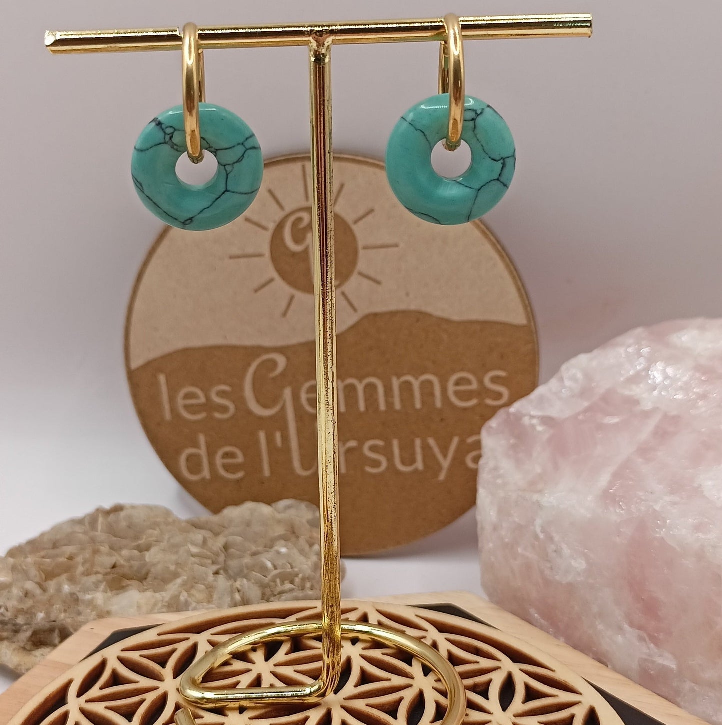 Boucles d'oreilles créoles avec pierre naturelle grande taille _ interchangeable Les Gemmes de l'Ursuya