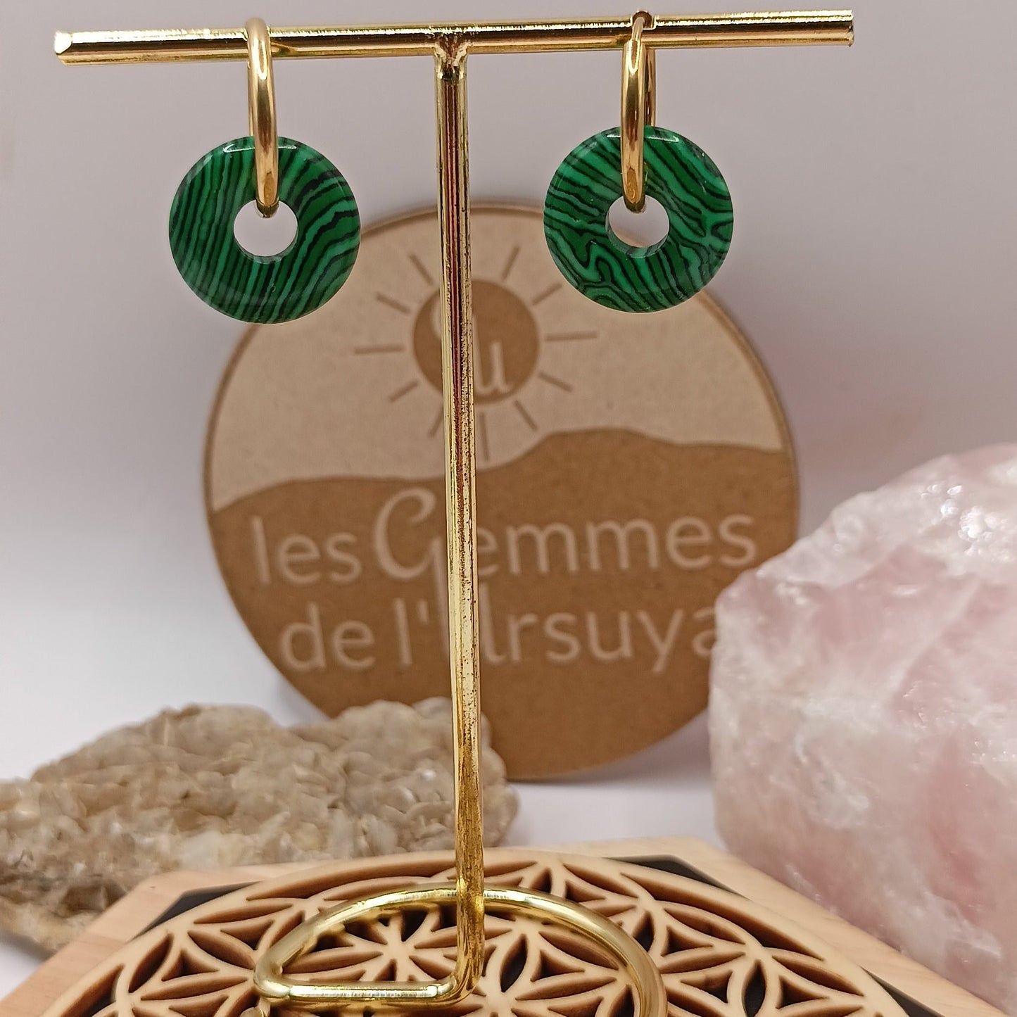 Boucles d'oreilles créoles avec pierre naturelle grande taille _ interchangeable Les Gemmes de l'Ursuya