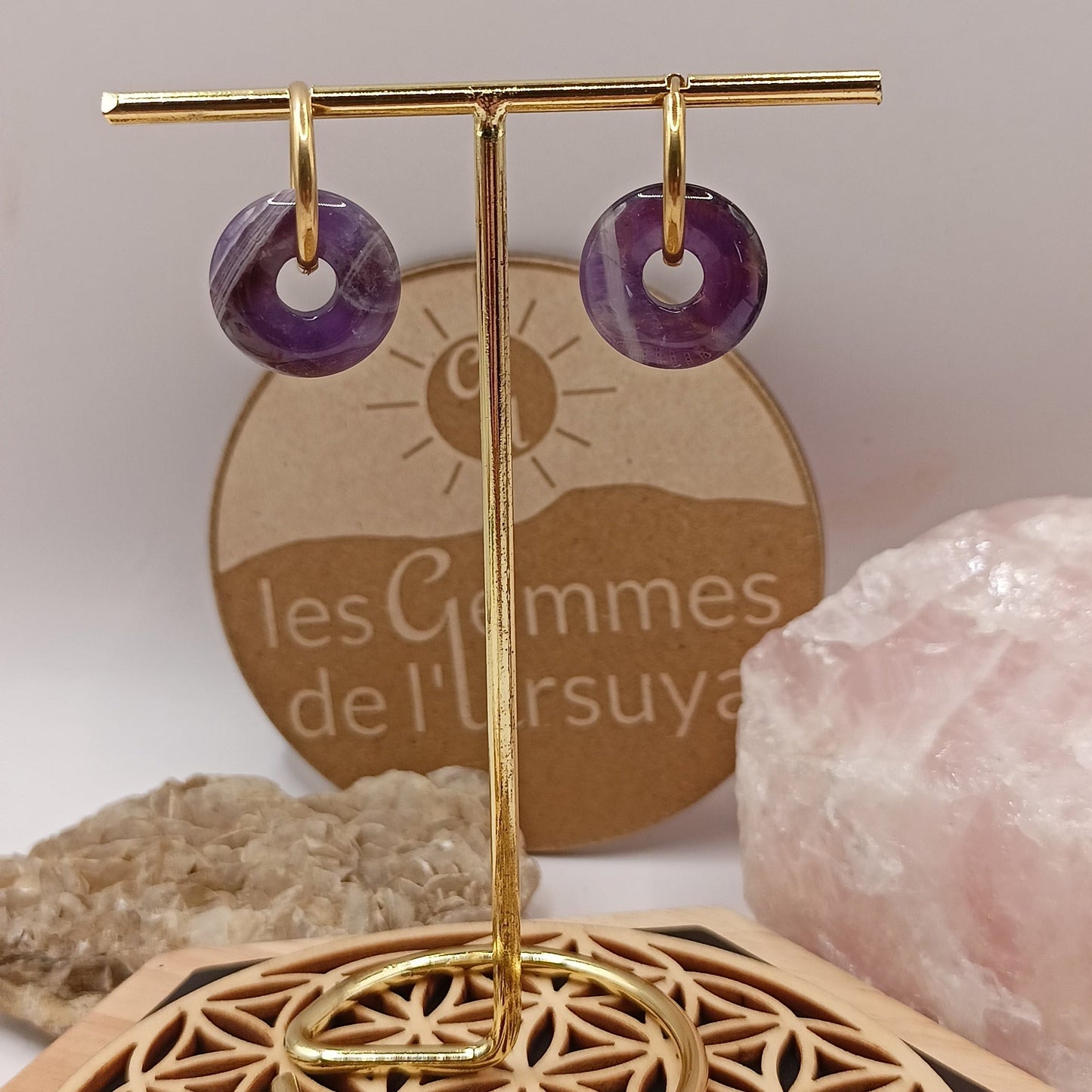 Boucles d'oreilles créoles avec pierre naturelle grande taille _ interchangeable Les Gemmes de l'Ursuya