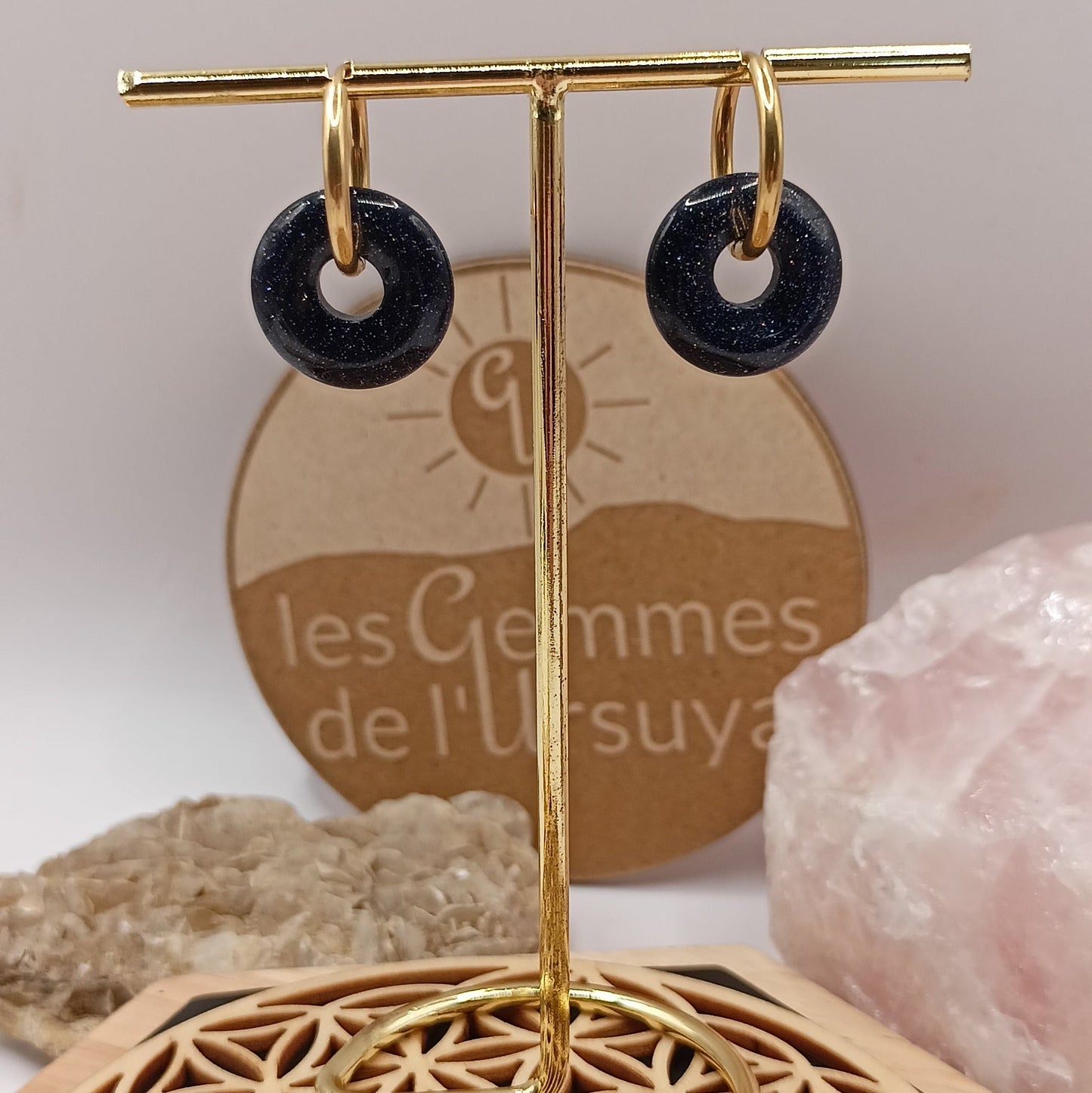 Boucles d'oreilles créoles avec pierre naturelle grande taille _ interchangeable Les Gemmes de l'Ursuya