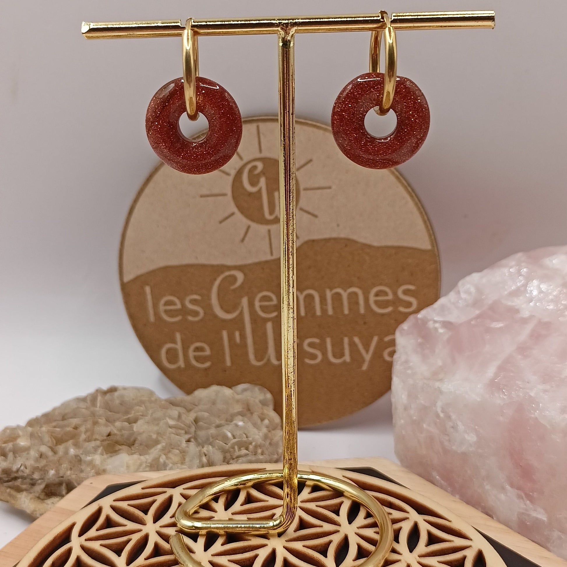 Boucles d'oreilles créoles avec pierre naturelle grande taille _ interchangeable Les Gemmes de l'Ursuya