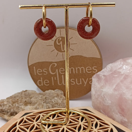 Boucles d'oreilles créoles avec pierre naturelle grande taille _ interchangeable Les Gemmes de l'Ursuya