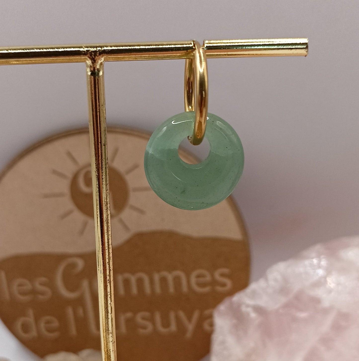 Boucles d'oreilles créoles avec pierre naturelle grande taille _ interchangeable Les Gemmes de l'Ursuya
