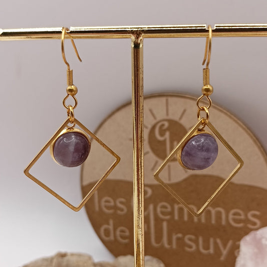 Boucles d’oreilles améthyste dorée – Acier Inoxydable | Les Gemmes de l’Ursuya Les Gemmes de l'Ursuya