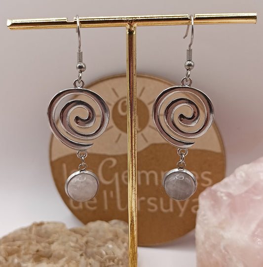 Boucles d’oreilles quartz rose argenté– Acier Inoxydable | Les Gemmes de l’Ursuya Les Gemmes de l'Ursuya