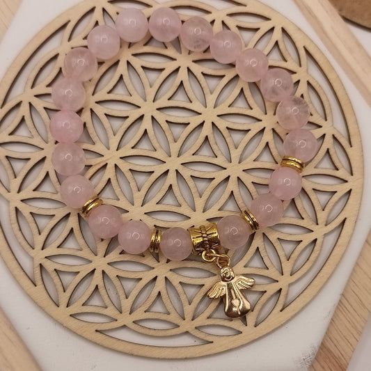 Bracelet en pierre naturelle quartz rose et pendentif Les Gemmes de l'Ursuya
