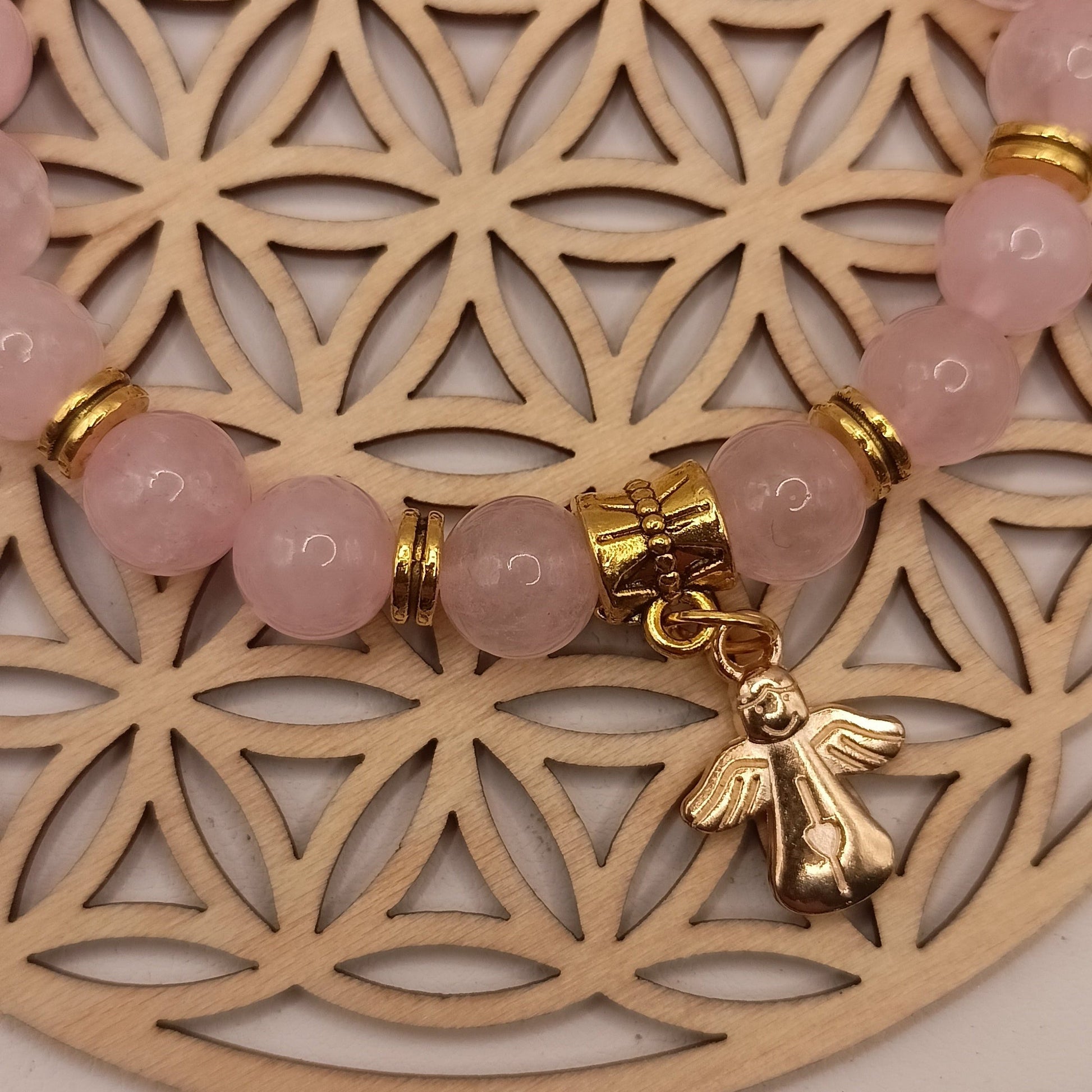 Bracelet en pierre naturelle quartz rose et pendentif Les Gemmes de l'Ursuya