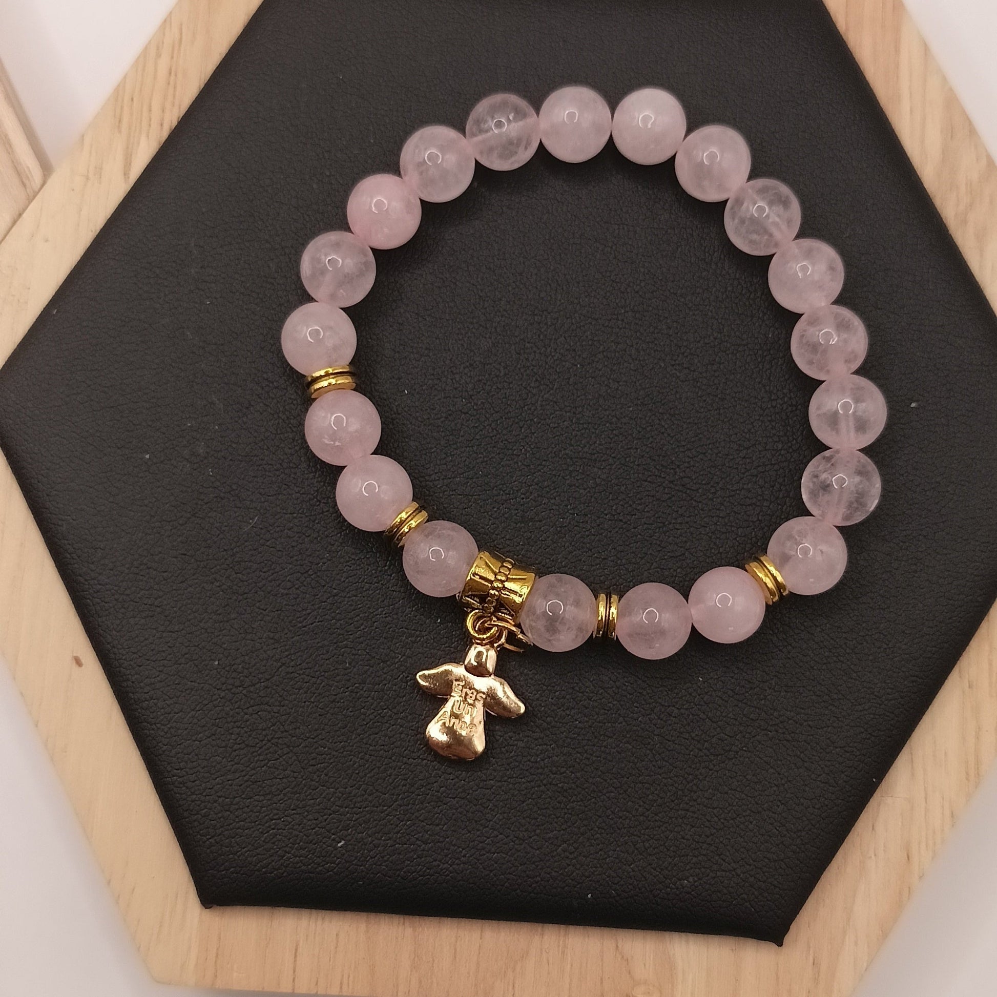 Bracelet en pierre naturelle quartz rose et pendentif Les Gemmes de l'Ursuya