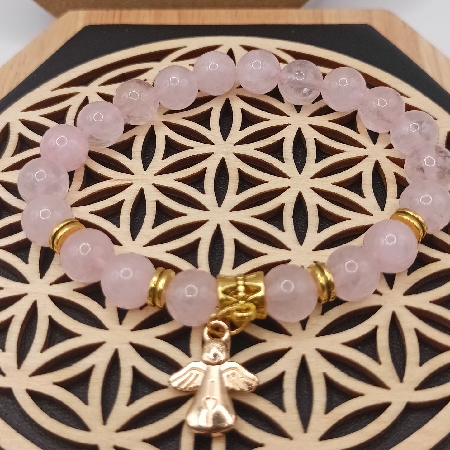 Bracelet en pierre naturelle quartz rose et pendentif Les Gemmes de l'Ursuya